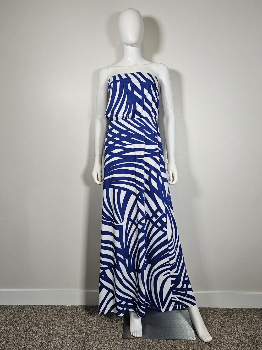 Susana Monaco Blue and White Strapless Maxi Dress Sz M